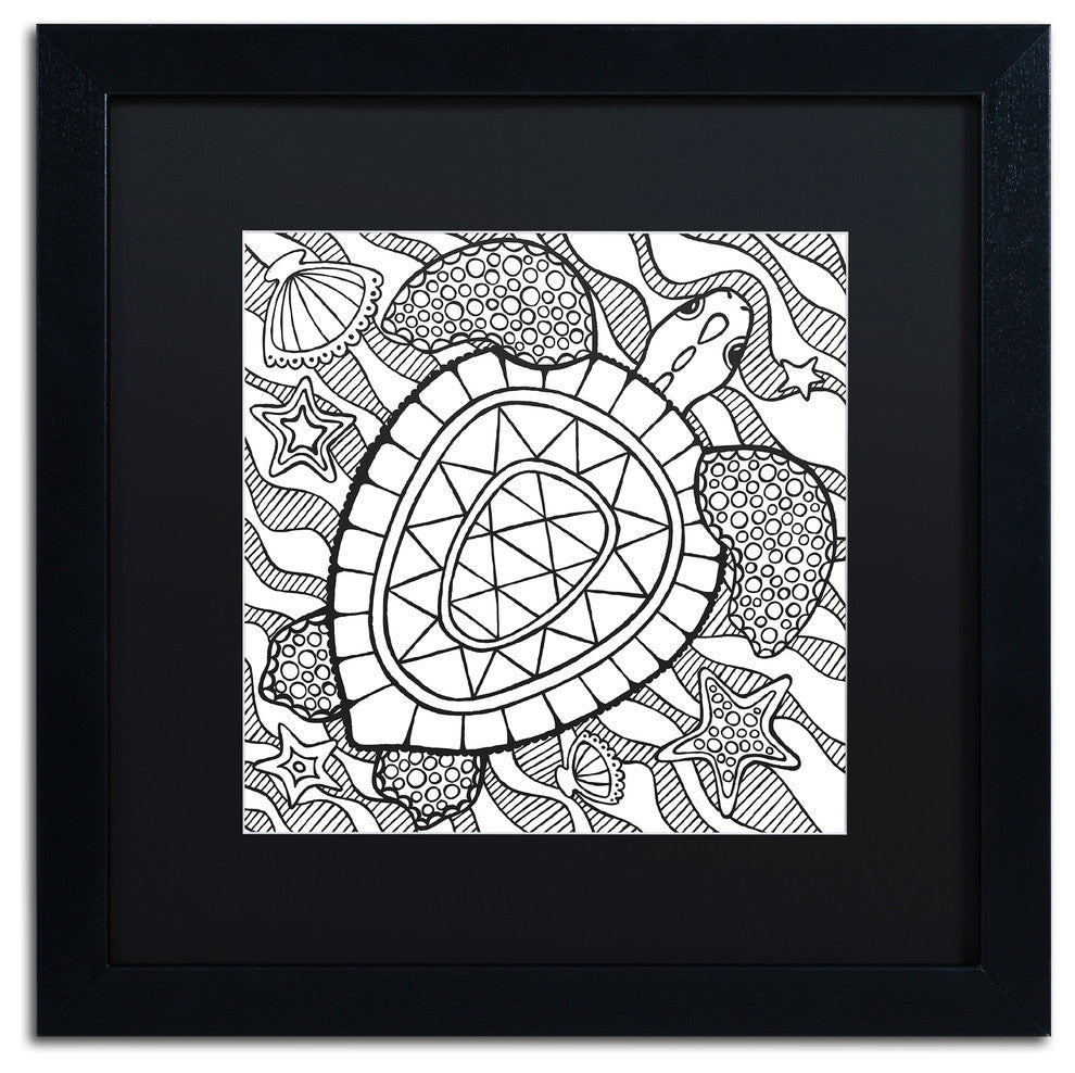 Hello Angel ''Turtle Beach'' Art, Black Frame, Black Mat, 16x16