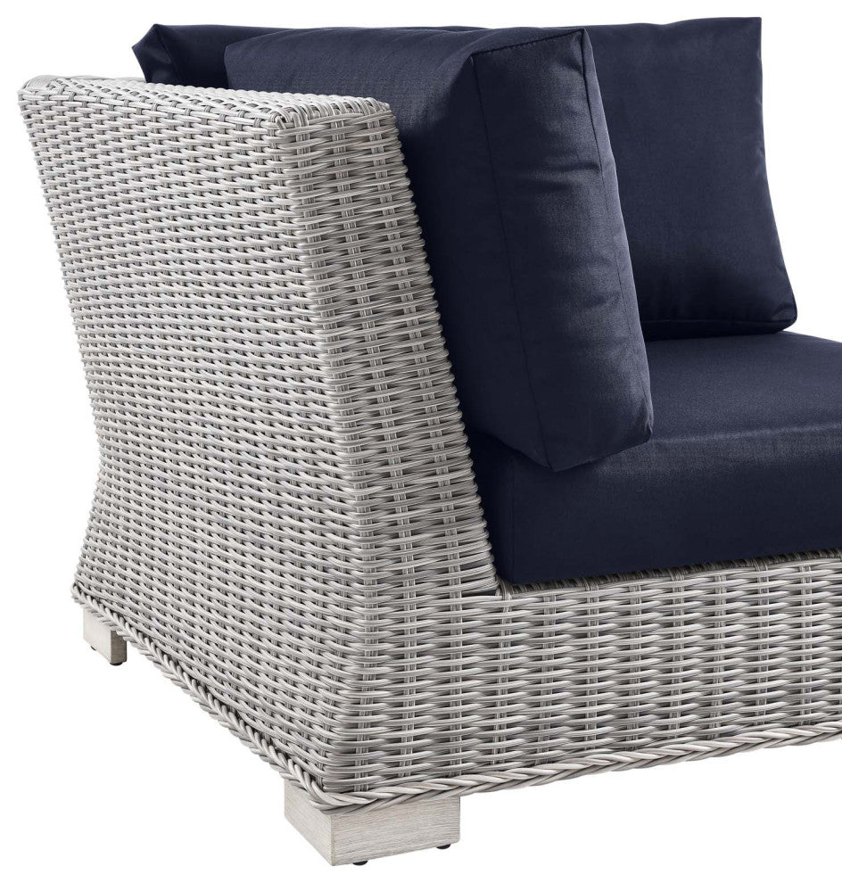 Conway Outdoor Patio Wicker Rattan Corner Chair Light Gray Navy