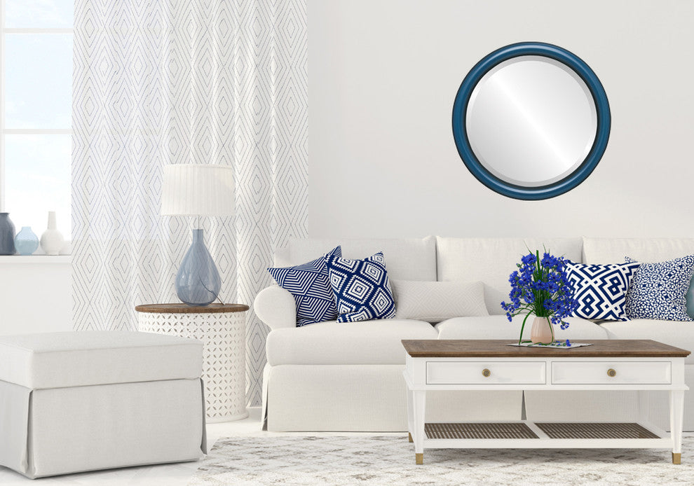 Pasadena Framed Round Mirror, Royal Blue, 15"x15"