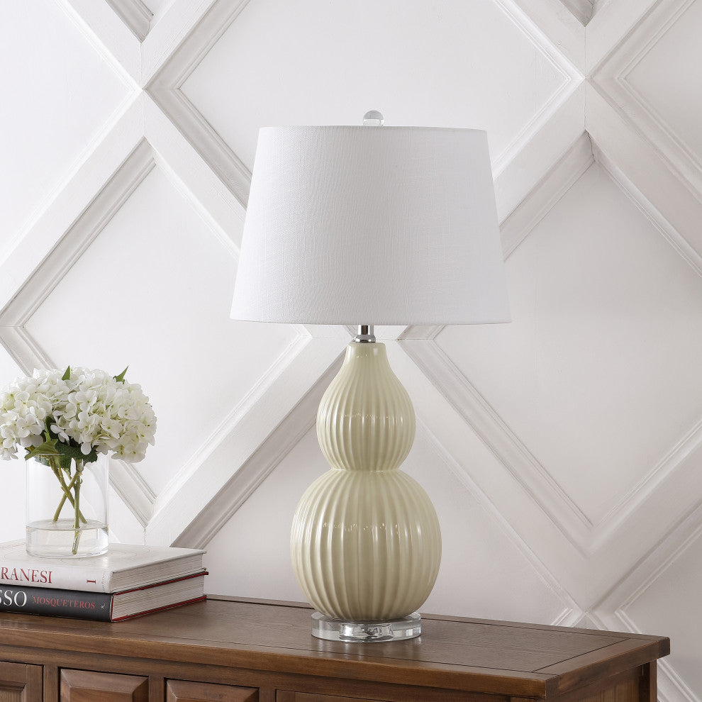 Thatcher 28.25" Contemporary Transitional Ceramic LED Table Lamp, Light Olive
