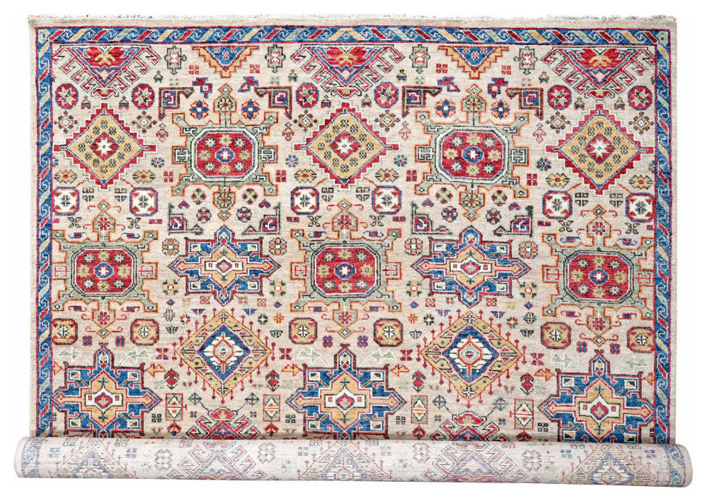 Buttery Brown Geometric Design Wool Hand Knotted Oversized Rug, 11'9"x14'10"