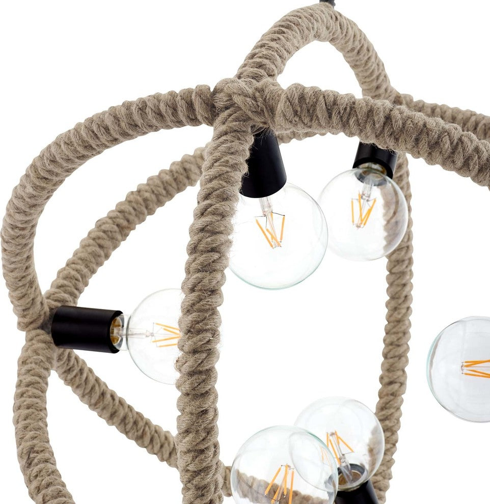 Country Farm Chandelier Pendant Ceiling Light, Metal Rope, Beige