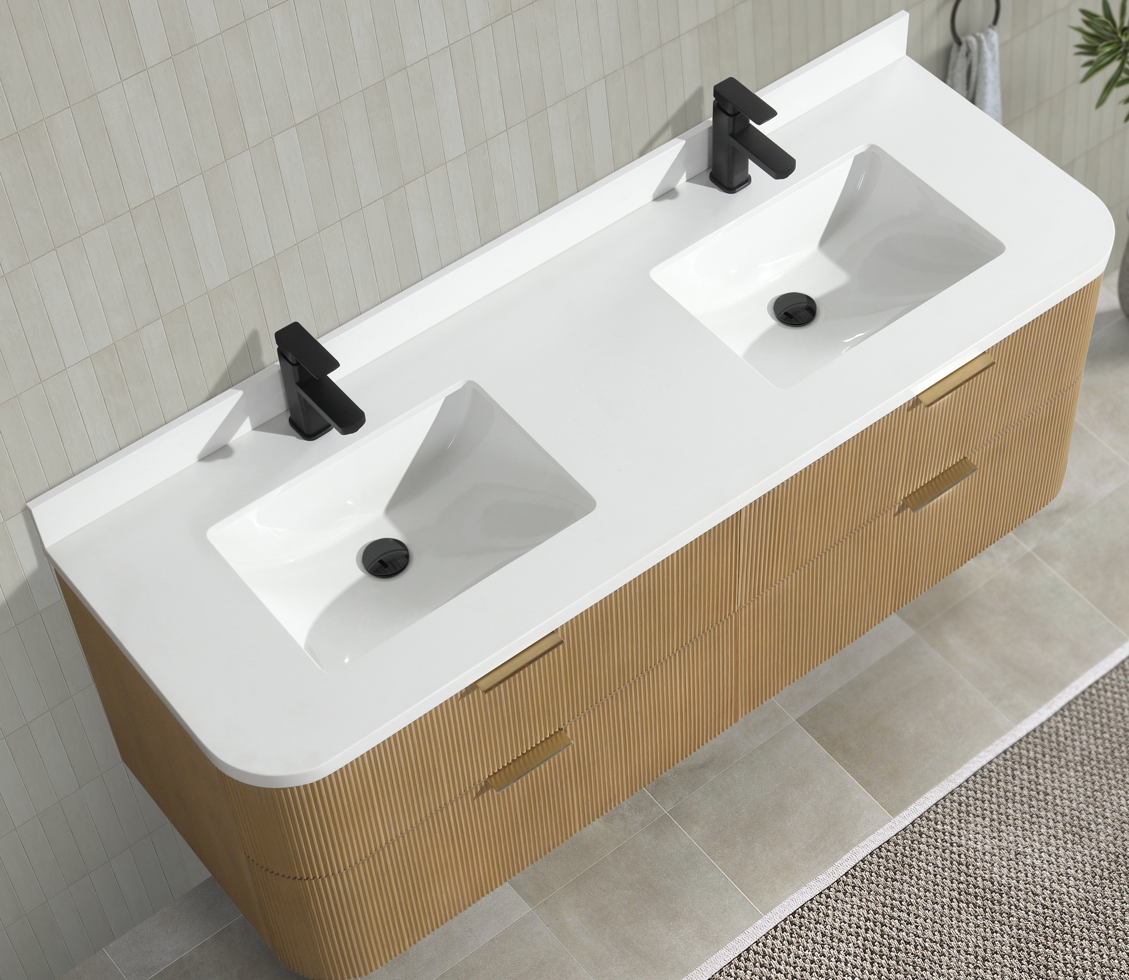 Ari Kitchen and Bath Chantal 60" Floating Bathroom Vanity Oak