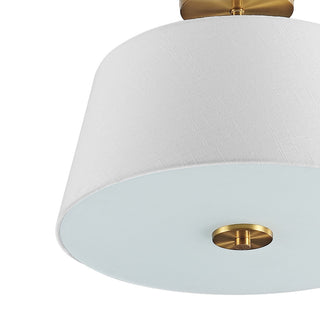 Isabella 15" 3-Light Modern Midcentury Iron Semi Flush Mount, Brass Gold/White
