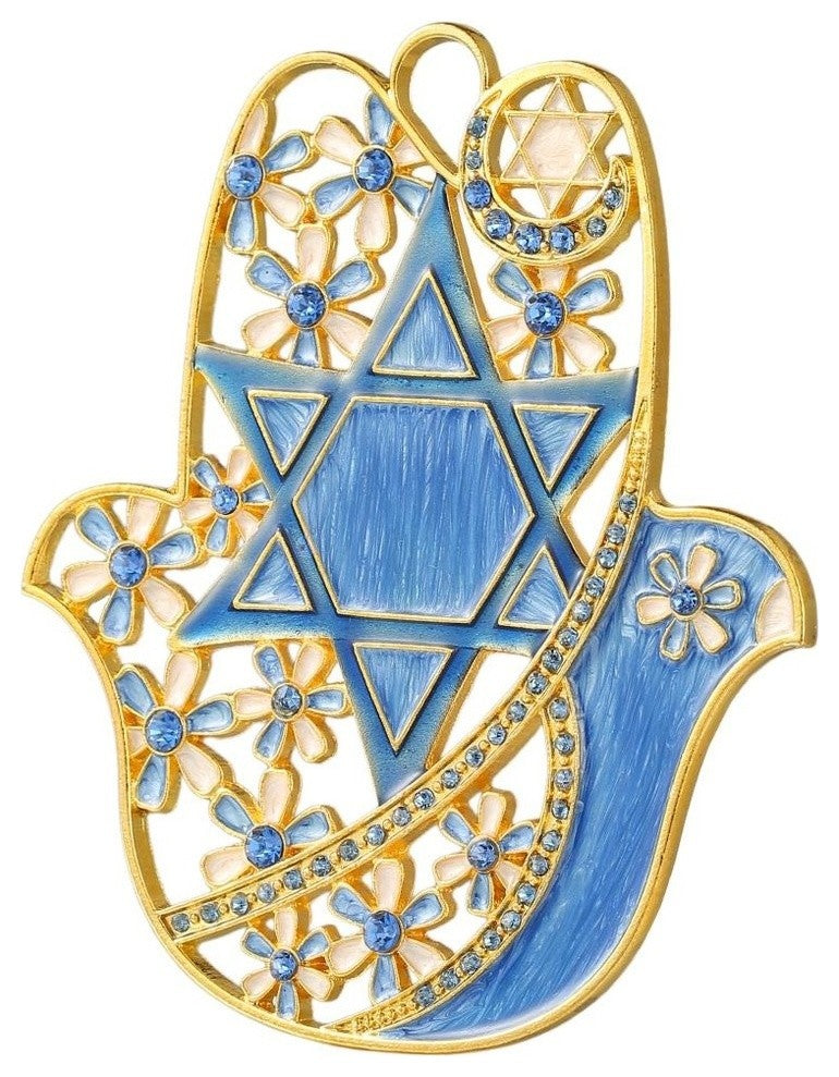 Hanging Hamsa Dove and Flowers with Star of David Wall Decor