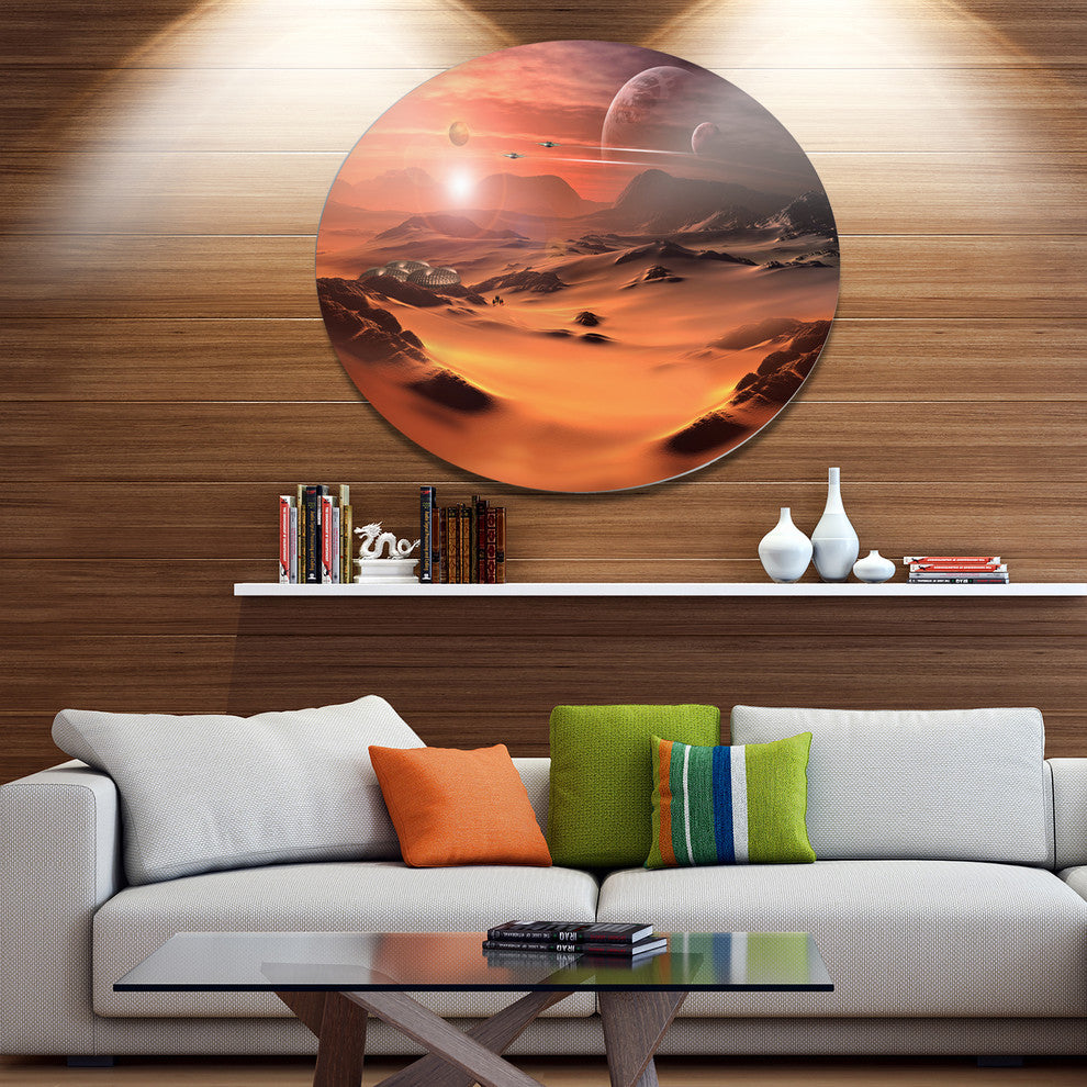 Alien Planet 3D Rendered Computer Art, Landscape Round Wall Art, 11"