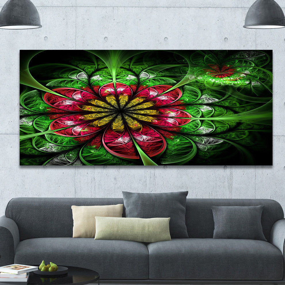 Dark Yellow and Green Flower, Oversized Abstract Canvas Art Print, 60x28