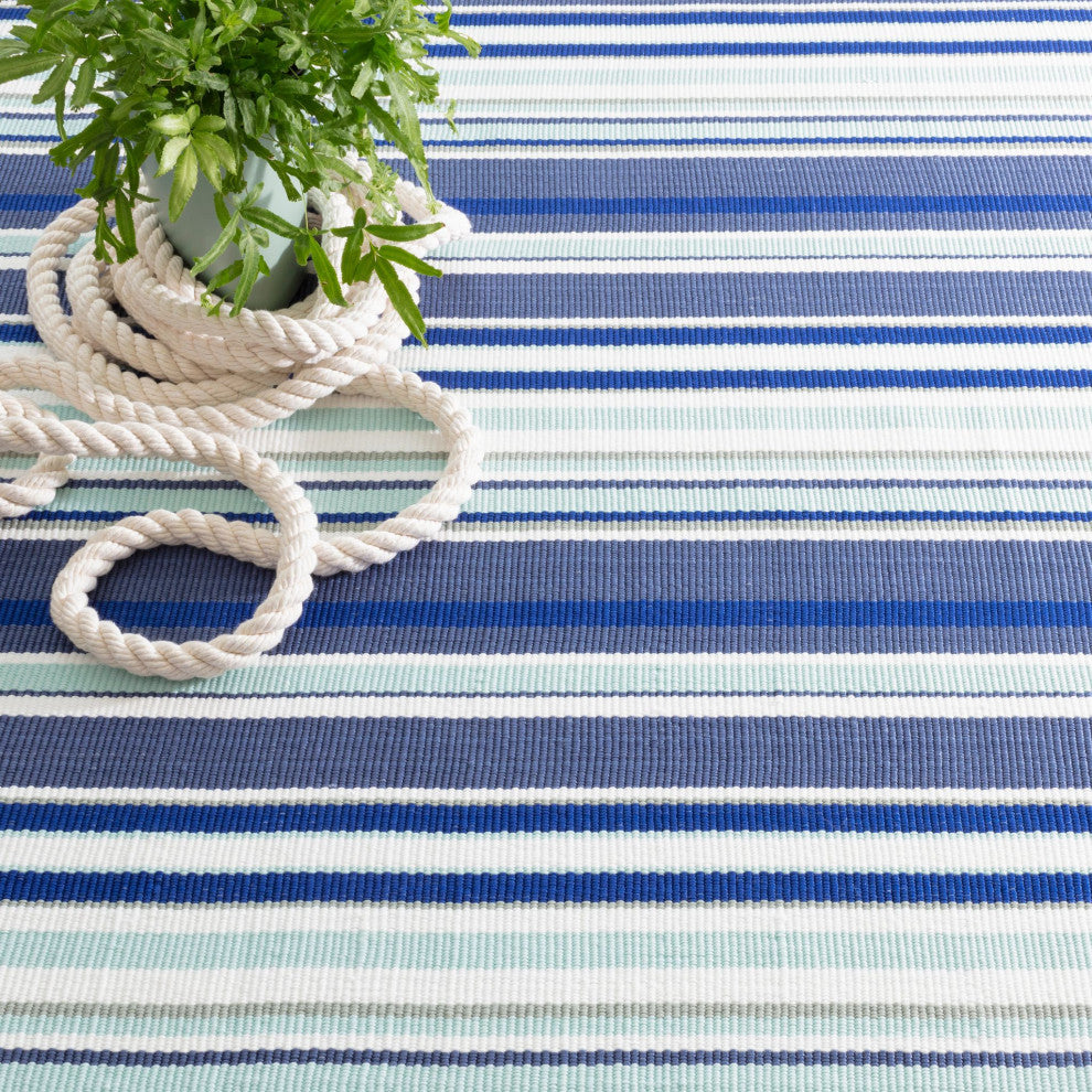 Dash & Albert Skyler Stripe Handwoven Indoor/Outdoor Rug, Blue, Runner-2'6" x 8'