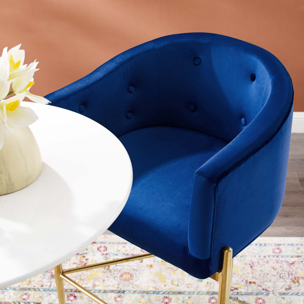 Tufted Bar Stool Chair Barstool, Set of 2, Velvet, Blue Navy, Pub Cafe Bistro