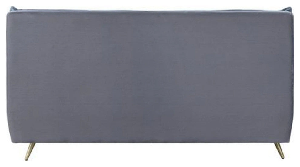Benzara BM269602 Queen Bed With Leather Upholstery and Tapered Metal Legs, Gray