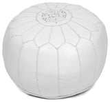 Moroccan Leather Pouf Ottoman, White, Stuffed