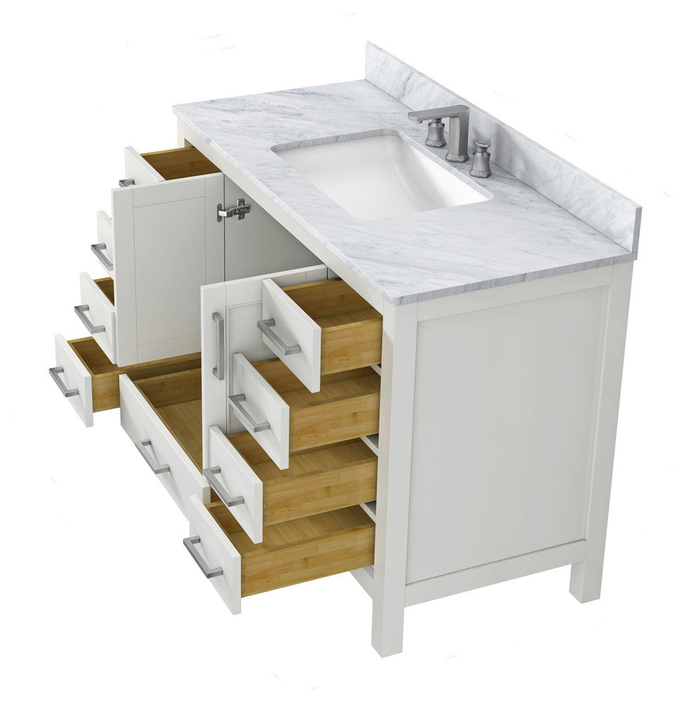 48 inch Plywood Freestanding Bathroom Vanity Set with Drawer and Doors, Matte White