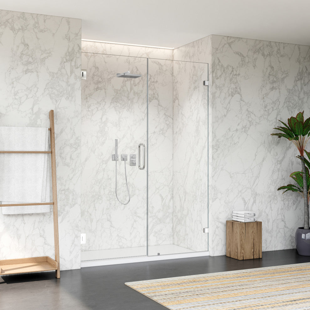 Roisin Frameless Hinged Shower Door, Clear Glass, Polished Chrome, 52"wx74"h