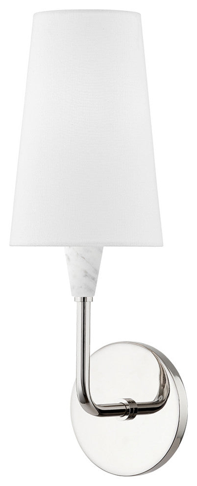 Janice 1-Light Wall Sconce, Polished Nickel Finish, White Linen Shade