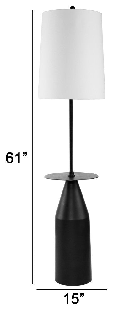 Benzara BM285178 61" Floor Lamp, Round Drum Shade, Aluminum Frame, White, Black
