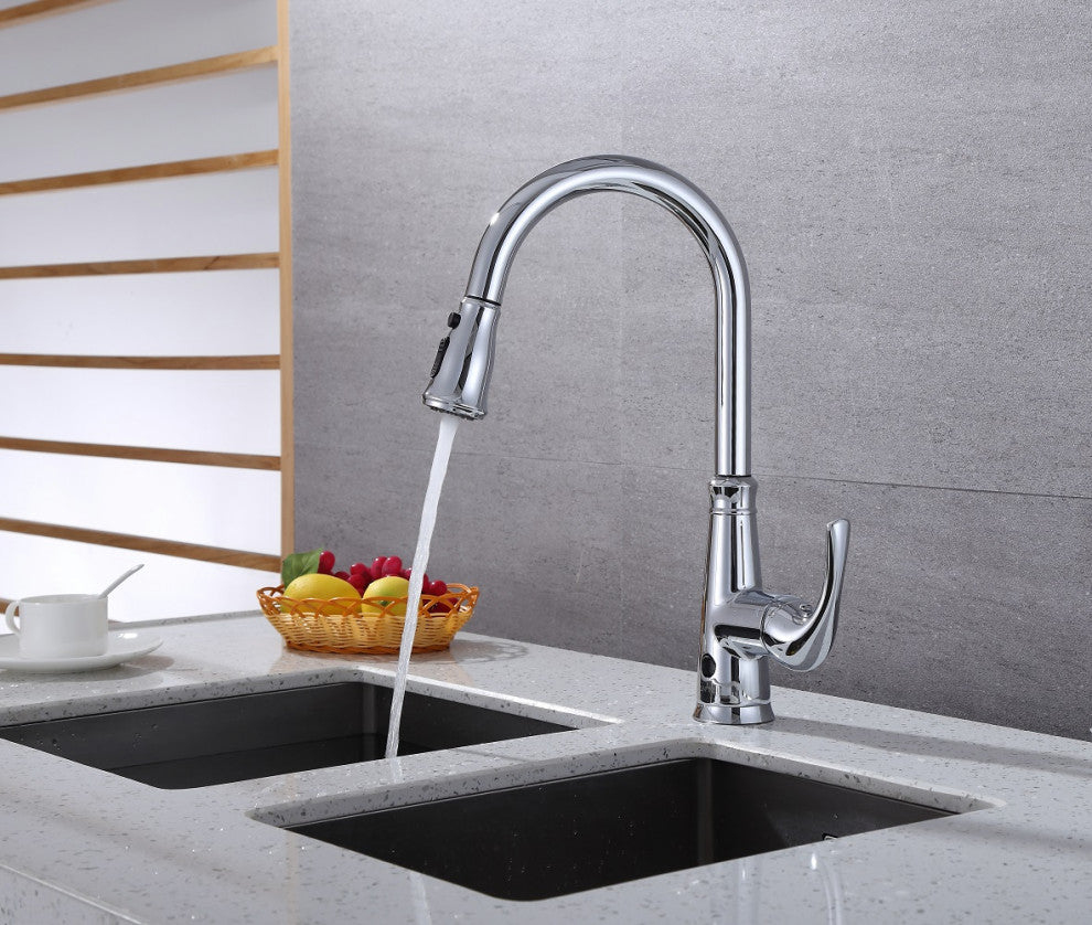 Runfine Hands Free Single-Handle Pull down Sprayer Kitchen Faucet Chrome