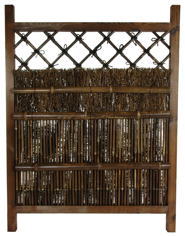 Japanese Dark Stain Wood and Bamboo Garden Gate