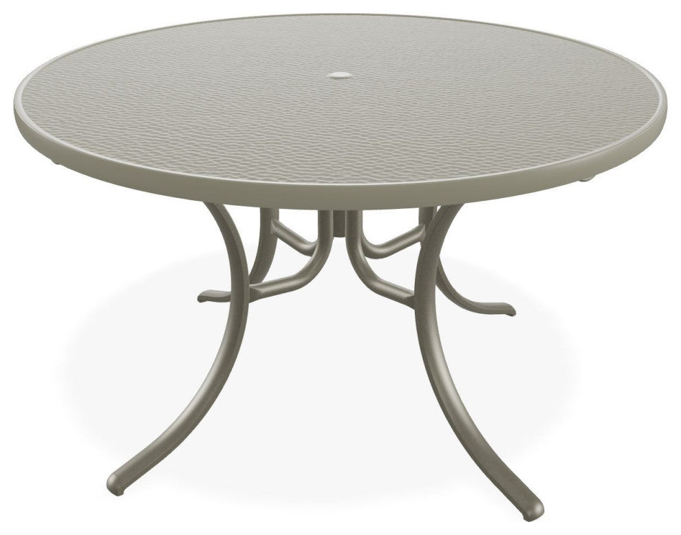48" Round Hammered  Outdoor Dining Table with Umbrella Hole, Storm