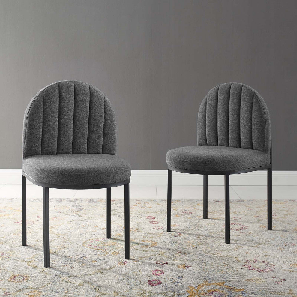 Side Dining Chair, Set of 2, Fabric, Black Gray, Modern, Bistro Restaurant