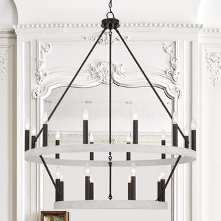 Vanity Art 20-Light Wagon Wheel Chandelier, Crackle White+classic Black