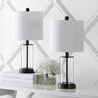 Abner Glass Contemporary USB Charging LED Table Lamp, Oil Rubbed Bronze/Clear