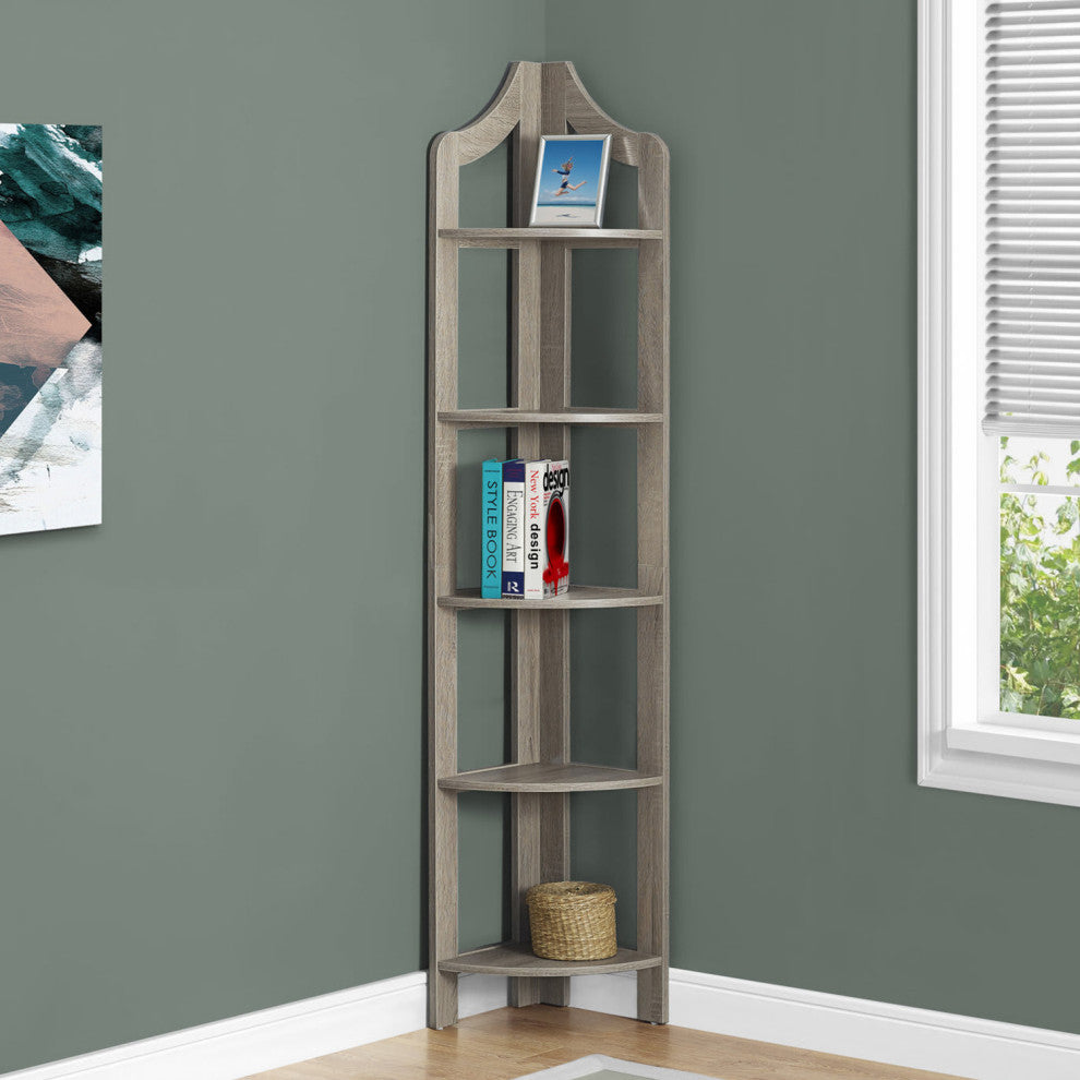 HomeRoots Dark Taupe Corner Accent Shelf Bookcase