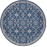 Izel Traditional Brocade Area Rug, Navy, 7'10'' Round