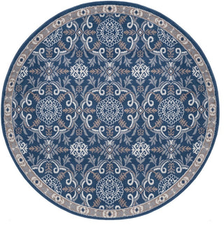 Izel Traditional Brocade Area Rug, Navy, 7'10'' Round