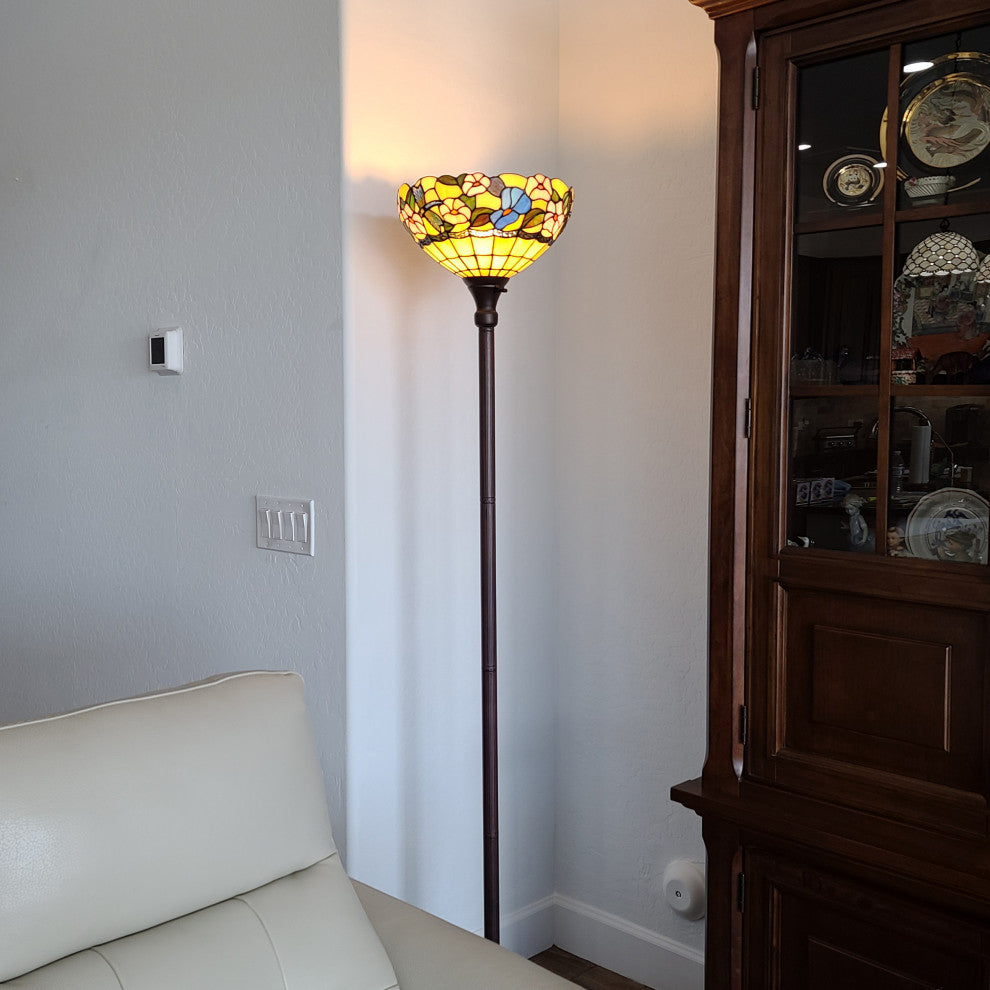 Tiffany Style Dragonfly Torchiere Floor Lamp 70" Tall