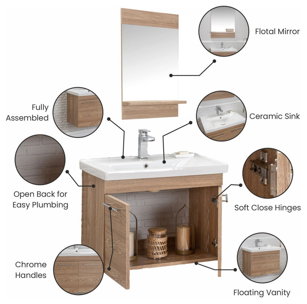 Elio Collection Fawn Bathroom Vanity With Sink, Mirror, Countertop, 40