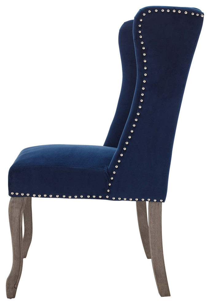 Side Dining Chair, Set of 2, Velvet, Blue Navy, Modern, Cafe Bistro Restaurant
