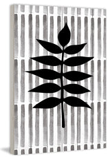 "Black Leaf 3" Painting Print on White Wood