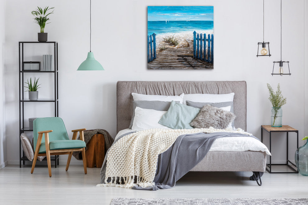 "A Hot Summer Day" Oil Painting prints on wrapped canvas, Beach Art, 40"x40"