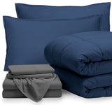 Bare Home 8-Piece Bed-in-a-Bag Split Sizes, Dark Blue, Gray, Split King