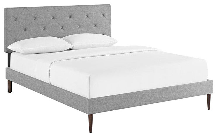 Terisa Full Fabric Platform Bed With Round Tapered Legs, Light Gray