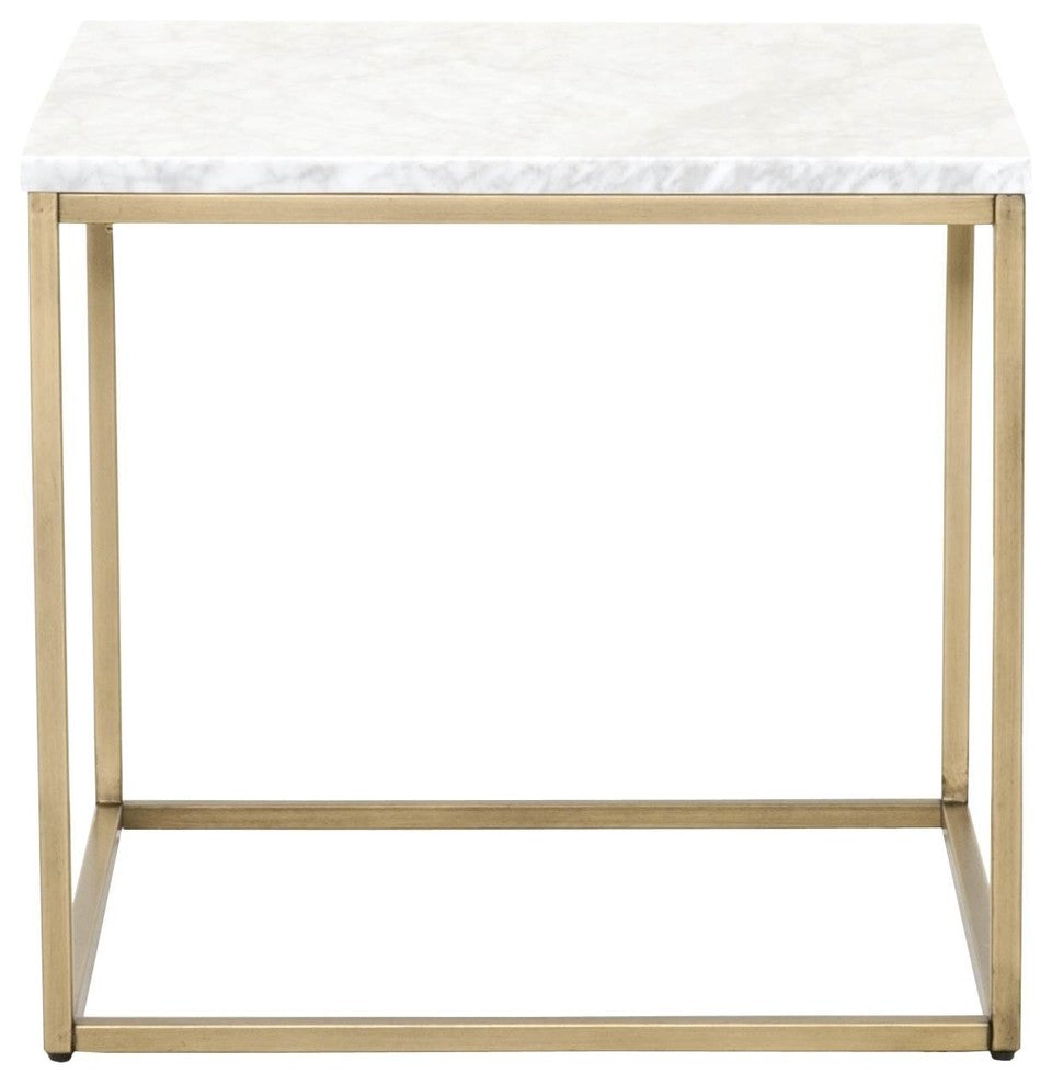 End Table with White Marble Top, Brushed Gold
