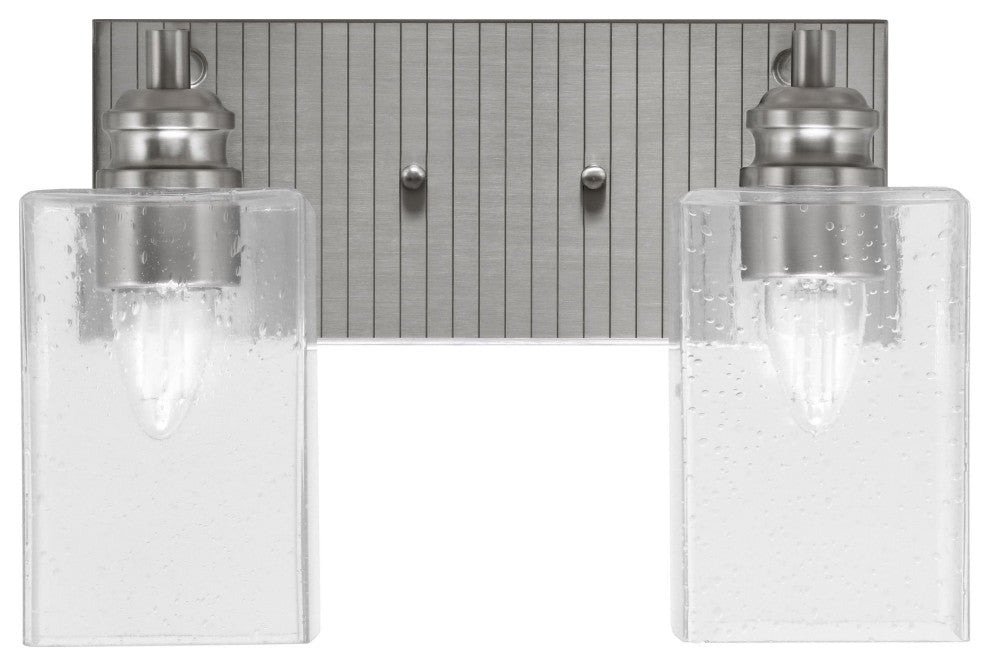 Edge 2-Light Bath Bar, Brushed Nickel Finish, 4" Clear Bubble Glass