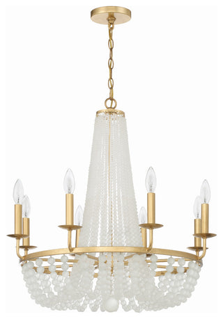 Bella 8-Light Antique Gold Chandelier, Frosted Glass Beads