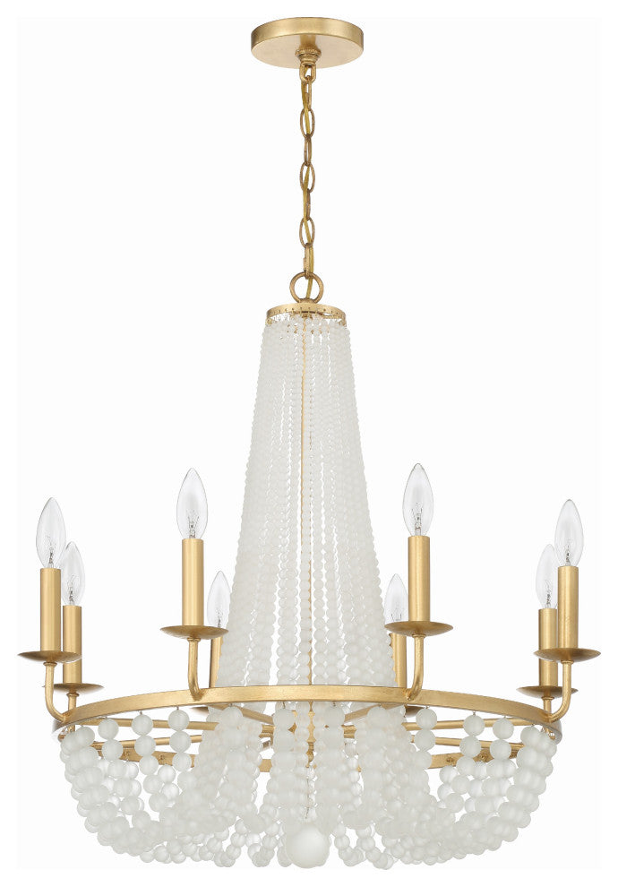 Bella 8-Light Antique Gold Chandelier, Frosted Glass Beads