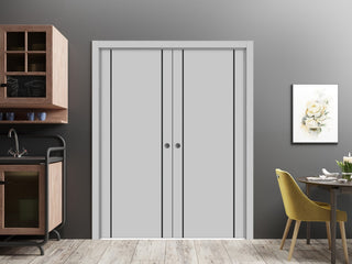 French Double Pocket Doors 56x84 | Planum 0016 Grey Matte | Kit Trims Rail