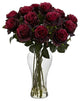Blooming Roses With Vase, Burgundy