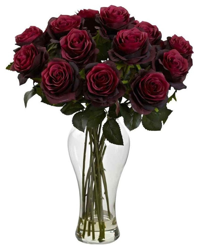 Blooming Roses With Vase, Burgundy