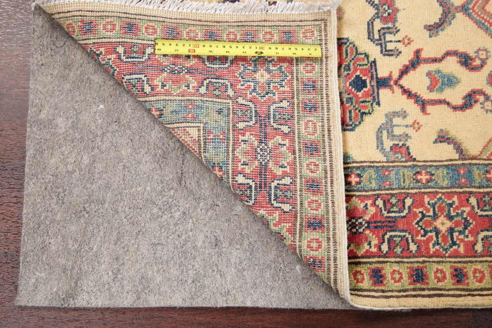 Traditional Kazak Oriental Hand-Knotted Pakistani Runner Rug, Beige, 9'5"X3'0"