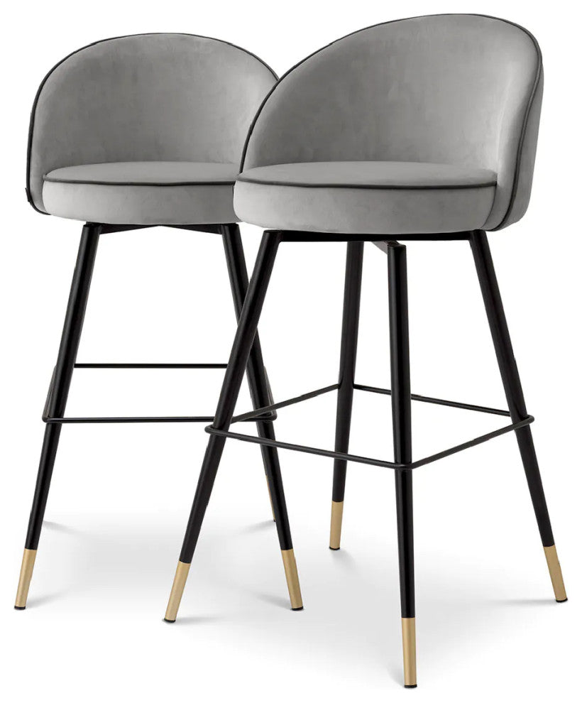 Piped Modern Bar Stools, Set of 2, Eichholtz Cooper, Gray