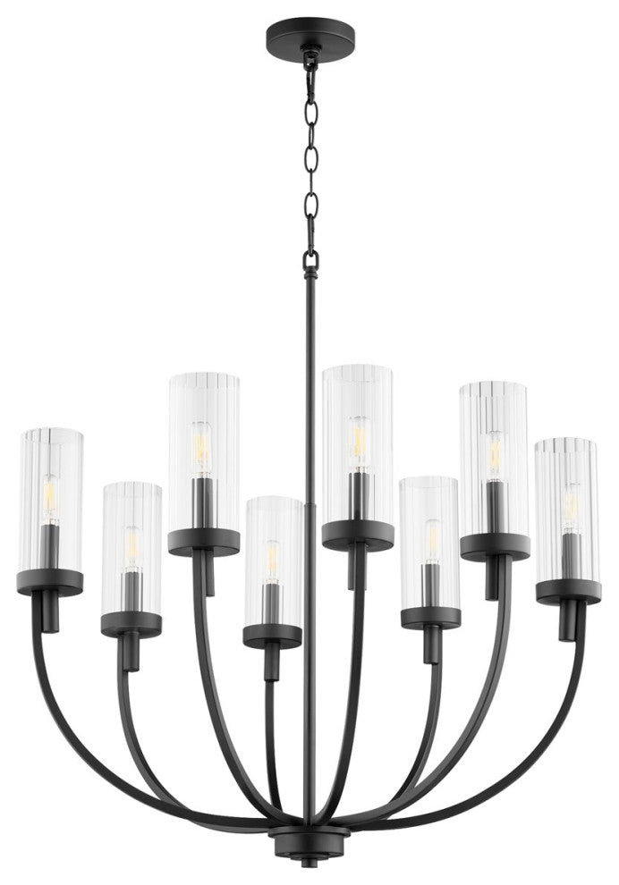 Quorum Ladin 8-Light Chandelier 601-8-69, Textured Black With Clear Glass