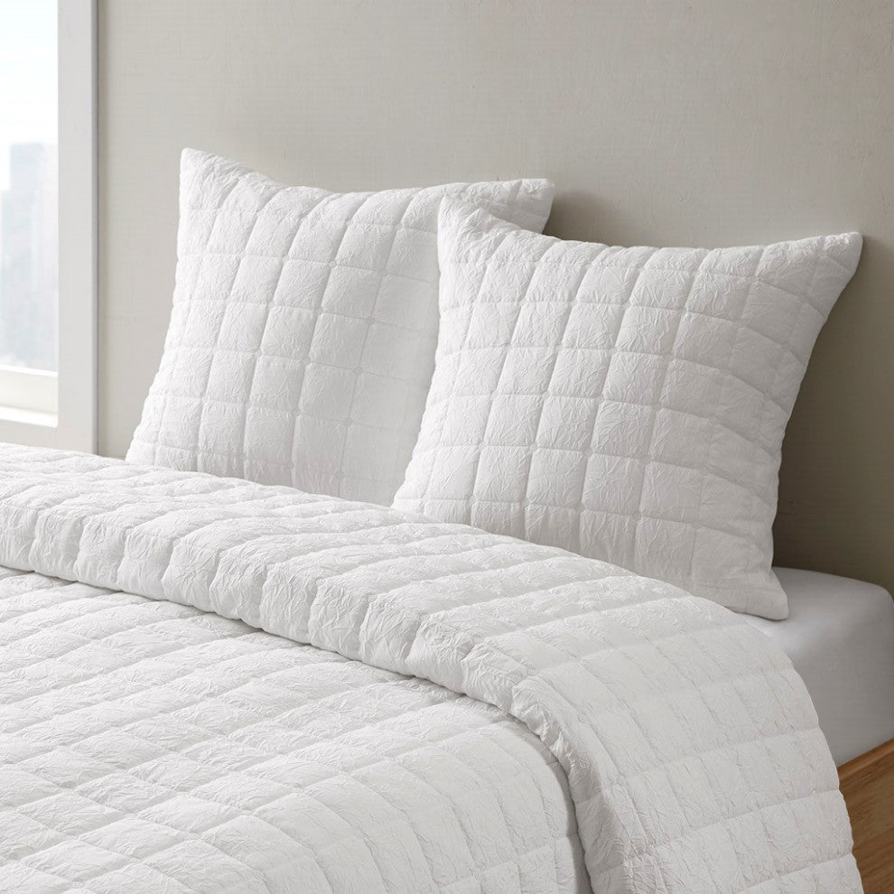 N Natori Cocoon Crushed Microfiber Quilted Euro Sham Cover, White