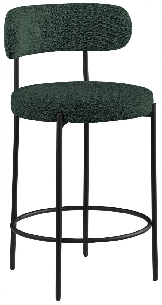 Beacon Upholstered Stool, Set of 2, Green, Matte Black Finish, Boucle Fabric