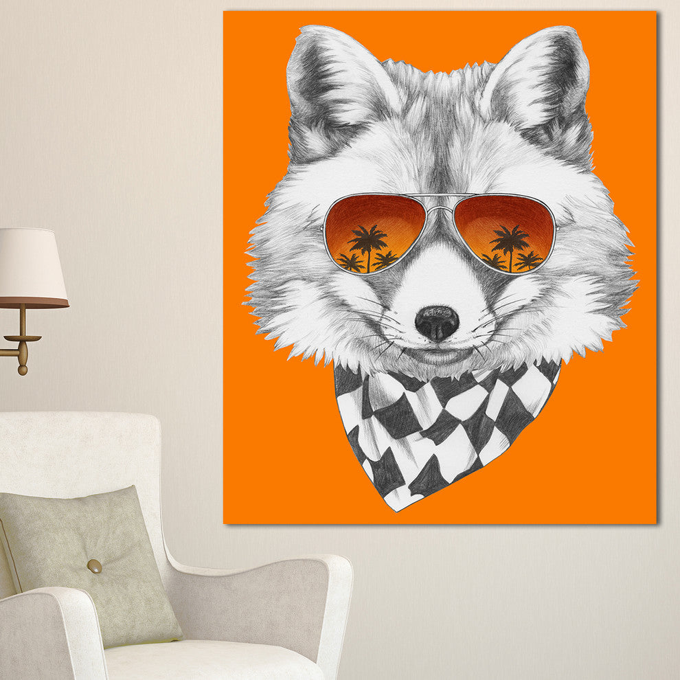 Fox with Mirror and Sunglasses, Contemporary Animal Art Canvas, 30"x40"