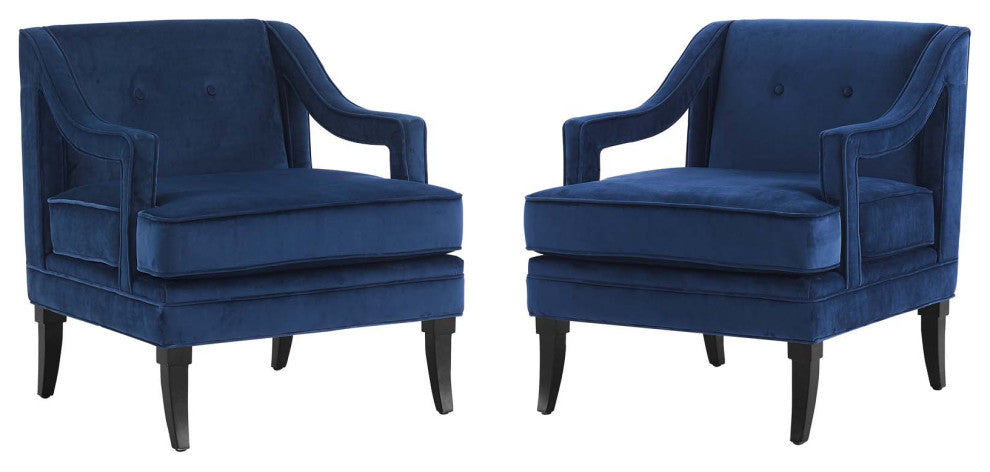 Armchair Accent Chair, Set of 2, Velvet, Blue Navy, Modern, Lounge Hospitality