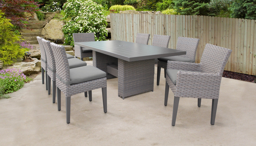 Florence Rectangular Patio Dining Table, 6 No Arm and 2 Arm Chairs, Gray